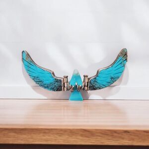 Vintage H. Spencer Eagle Pendant Sterling Silver Turquoise Hinged Winged Signed